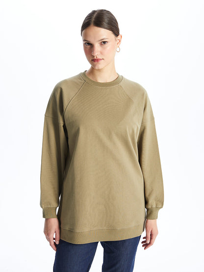 Crew Neck Plain Long Sleeve Women's Sweatshirt Tunic