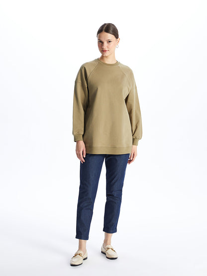 Crew Neck Plain Long Sleeve Women's Sweatshirt Tunic