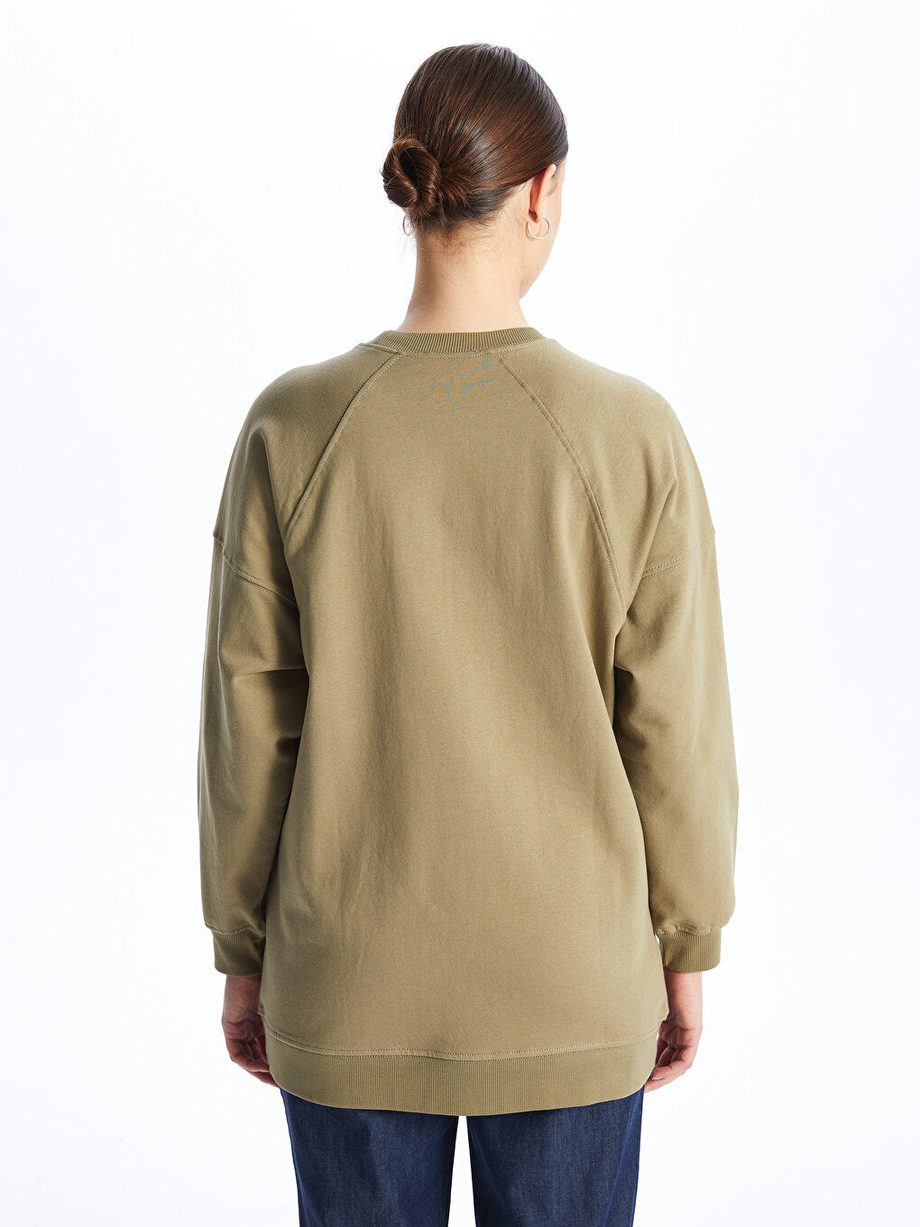 Crew Neck Plain Long Sleeve Women's Sweatshirt Tunic