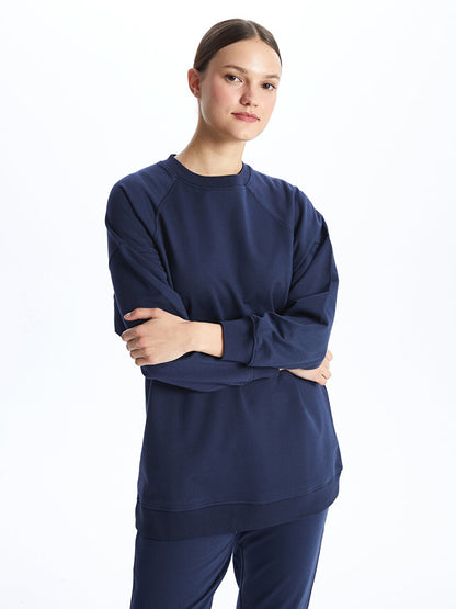 Crew Neck Plain Long Sleeve Women's Sweatshirt Tunic