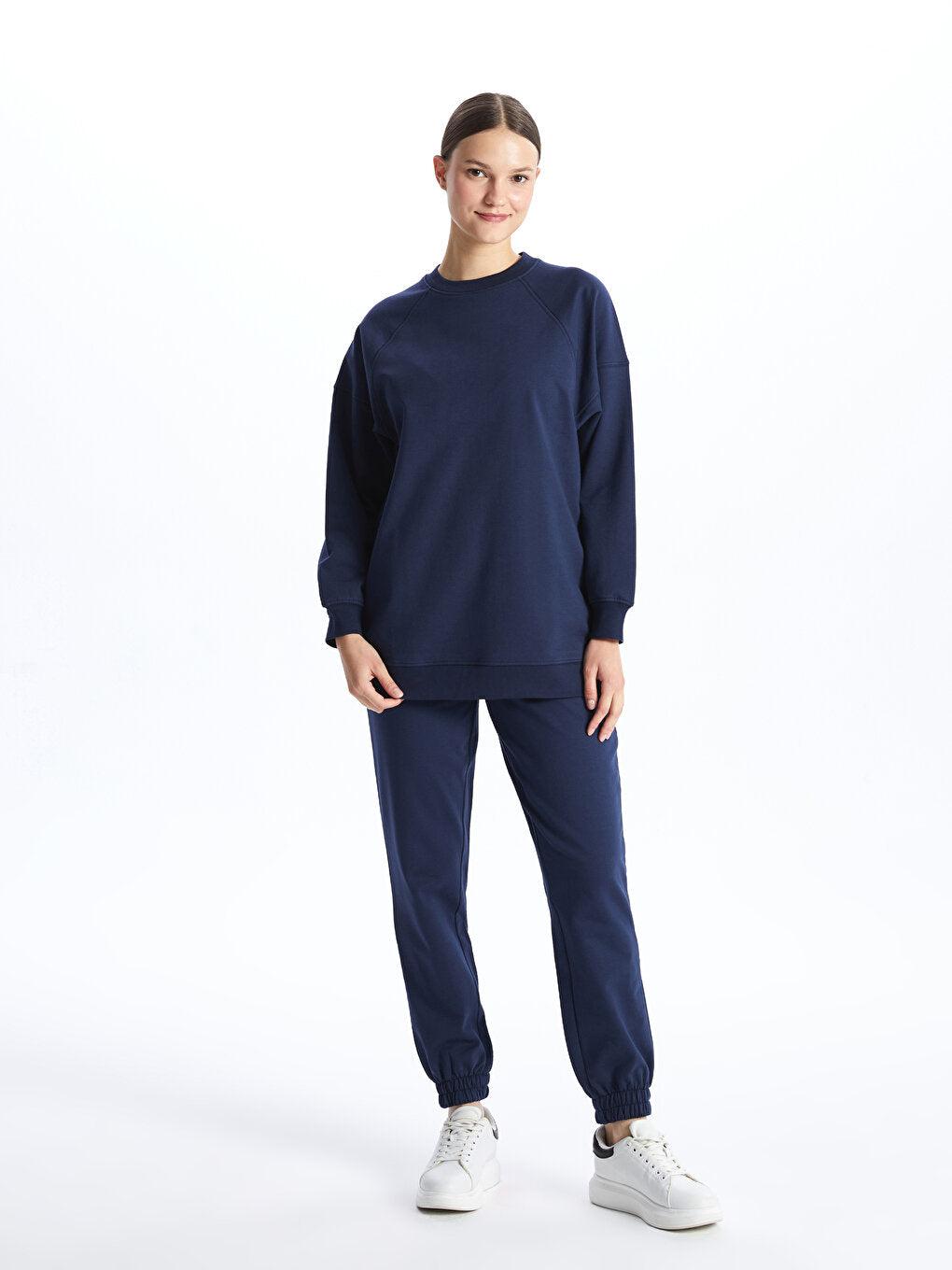 Crew Neck Plain Long Sleeve Women's Sweatshirt Tunic