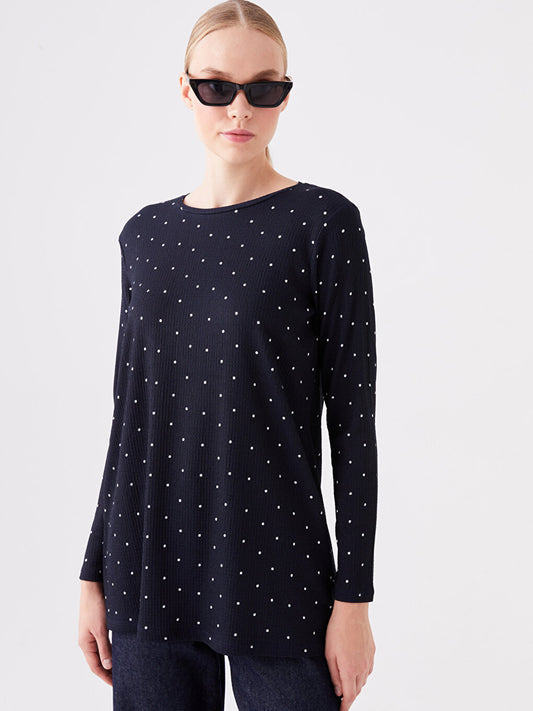 Crew Neck Polka Dot Long Sleeve Women's Tunic