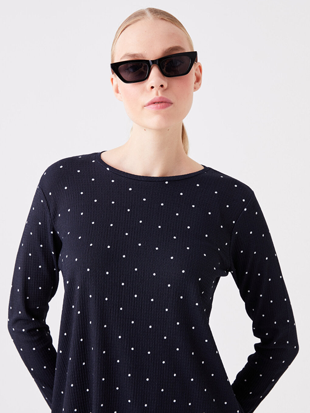 Crew Neck Polka Dot Long Sleeve Women's Tunic