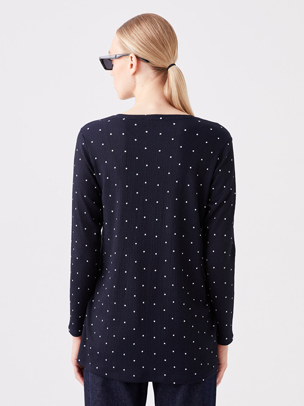 Crew Neck Polka Dot Long Sleeve Women's Tunic