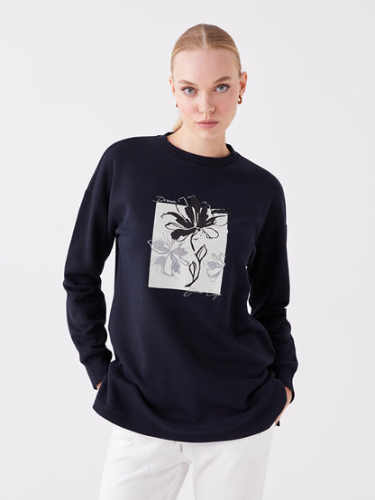 Crew Neck Printed Long Sleeve Oversize Women's Sweatshirt Tunic