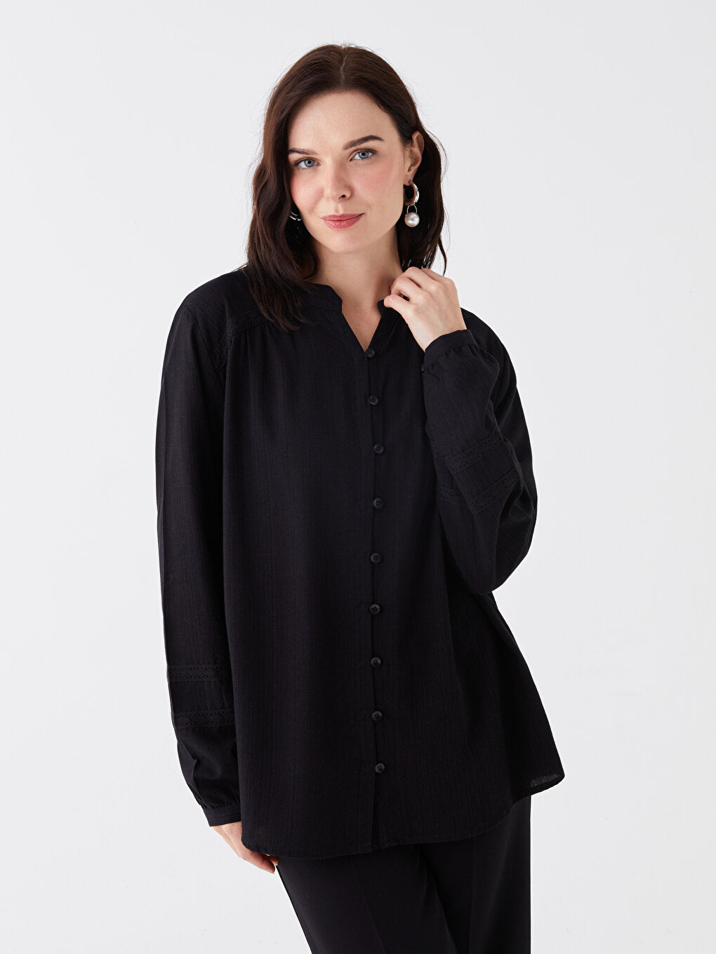 Loose Collar Plain Long Sleeve Women's Shirt