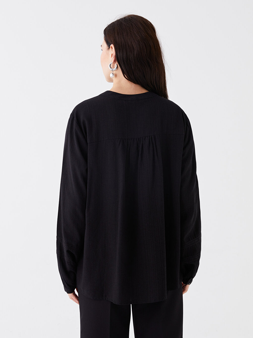 Loose Collar Plain Long Sleeve Women's Shirt