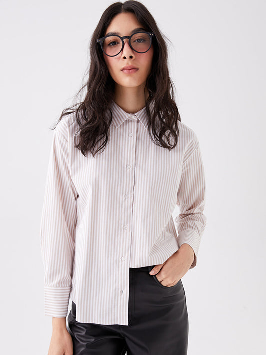 Striped Long Sleeve Oversize Poplin Women's Shirt