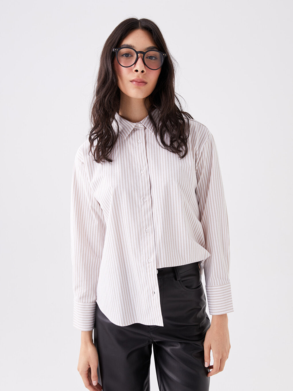 Striped Long Sleeve Oversize Poplin Women's Shirt