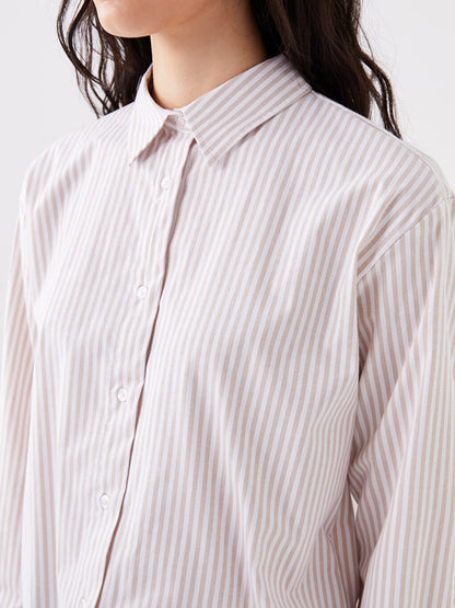 Striped Long Sleeve Oversize Poplin Women's Shirt