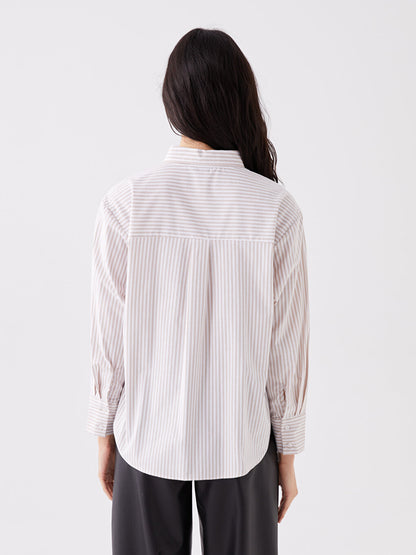 Striped Long Sleeve Oversize Poplin Women's Shirt