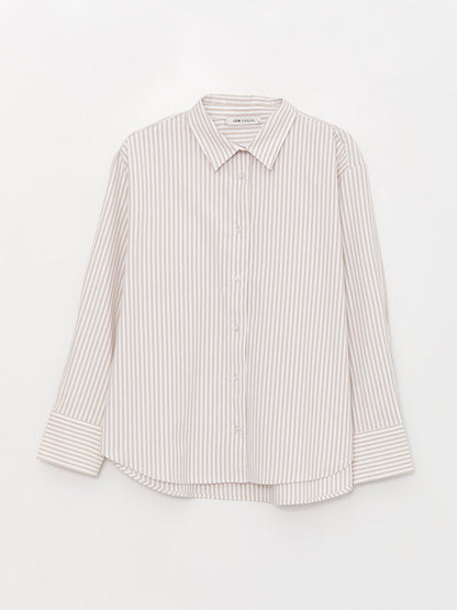 Striped Long Sleeve Oversize Poplin Women's Shirt