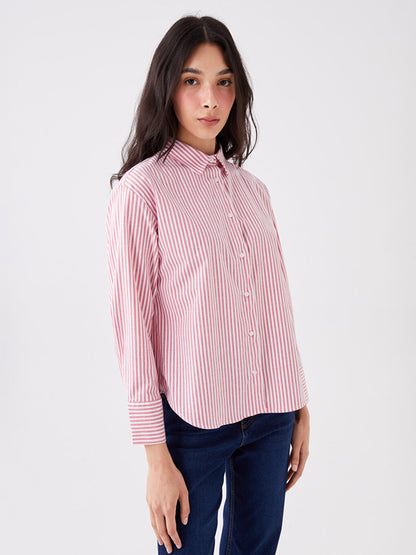 Striped Long Sleeve Oversize Poplin Women's Shirt