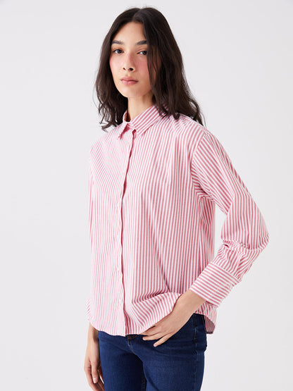 Striped Long Sleeve Oversize Poplin Women's Shirt