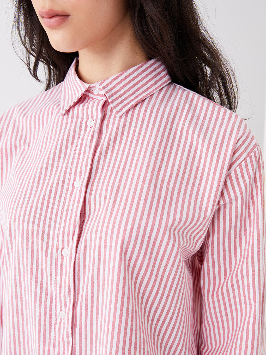 Striped Long Sleeve Oversize Poplin Women's Shirt