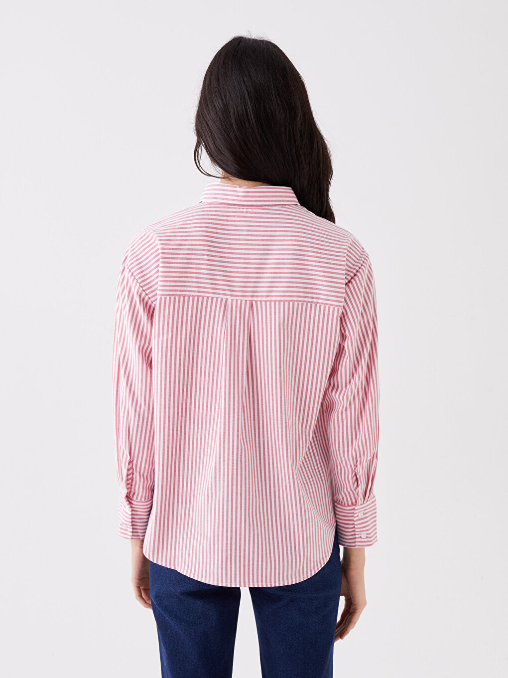 Striped Long Sleeve Oversize Poplin Women's Shirt