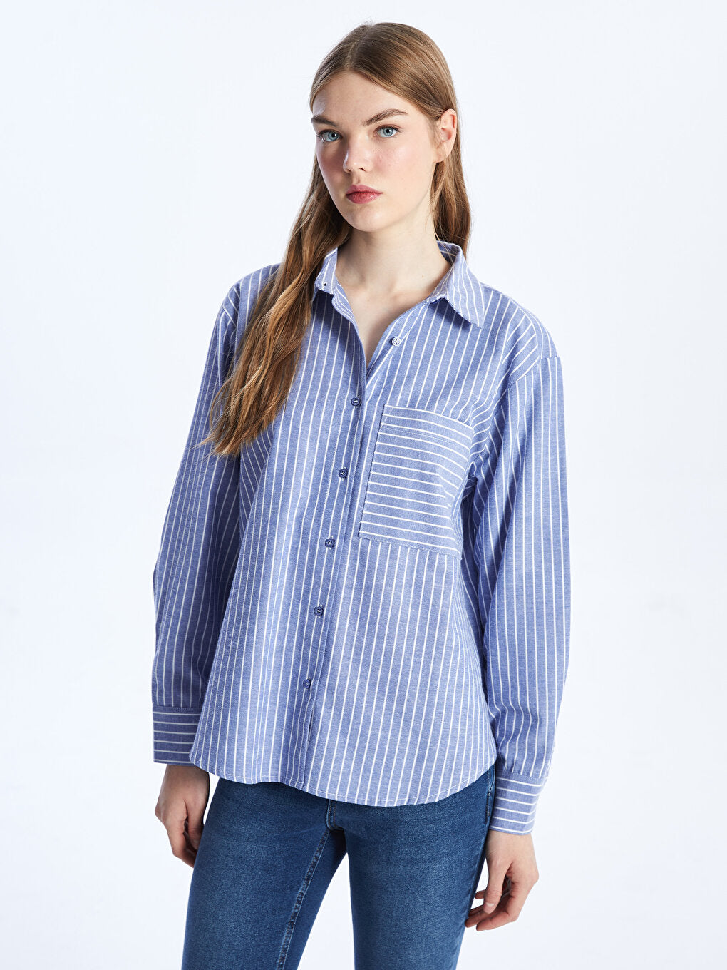 Striped Long Sleeve Poplin Women's Shirt