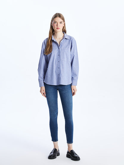 Striped Long Sleeve Poplin Women's Shirt