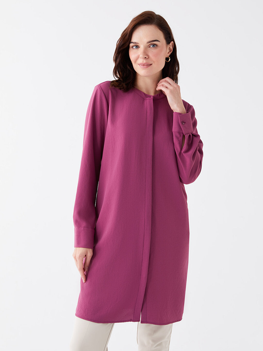 Magnificent Collar Plain Long Sleeve Women's Tunic