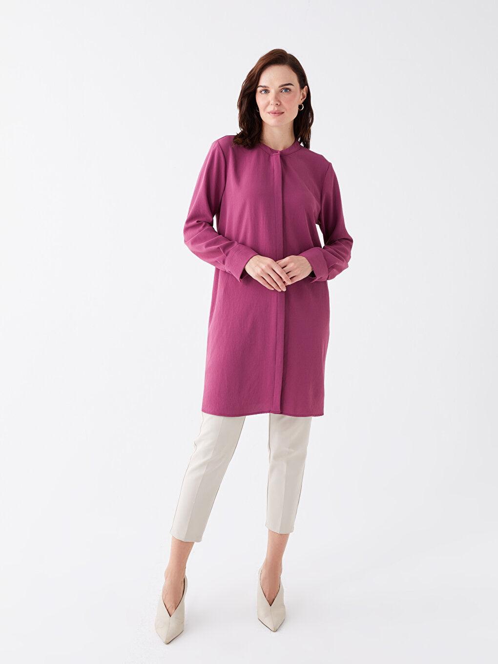 Magnificent Collar Plain Long Sleeve Women's Tunic