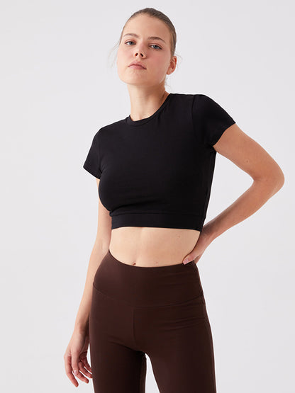 Crew Neck Plain Short Sleeve Women's Crop