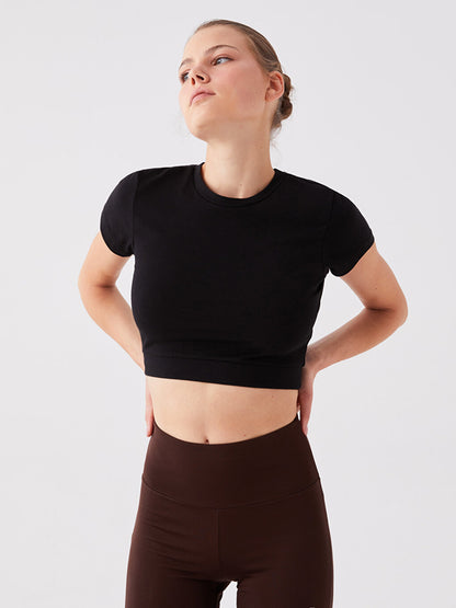 Crew Neck Plain Short Sleeve Women's Crop