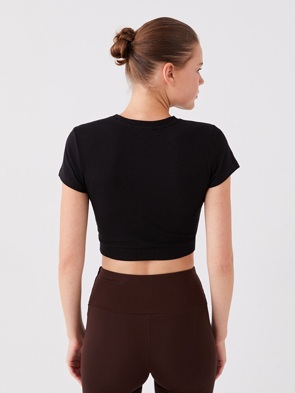 Crew Neck Plain Short Sleeve Women's Crop