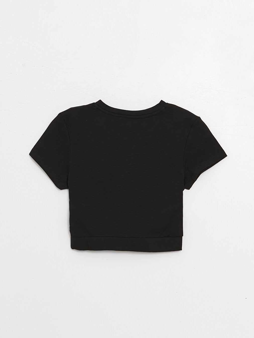 Crew Neck Plain Short Sleeve Women's Crop