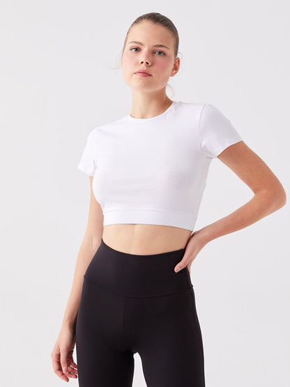 Crew Neck Plain Short Sleeve Women's Crop