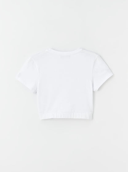 Crew Neck Plain Short Sleeve Women's Crop