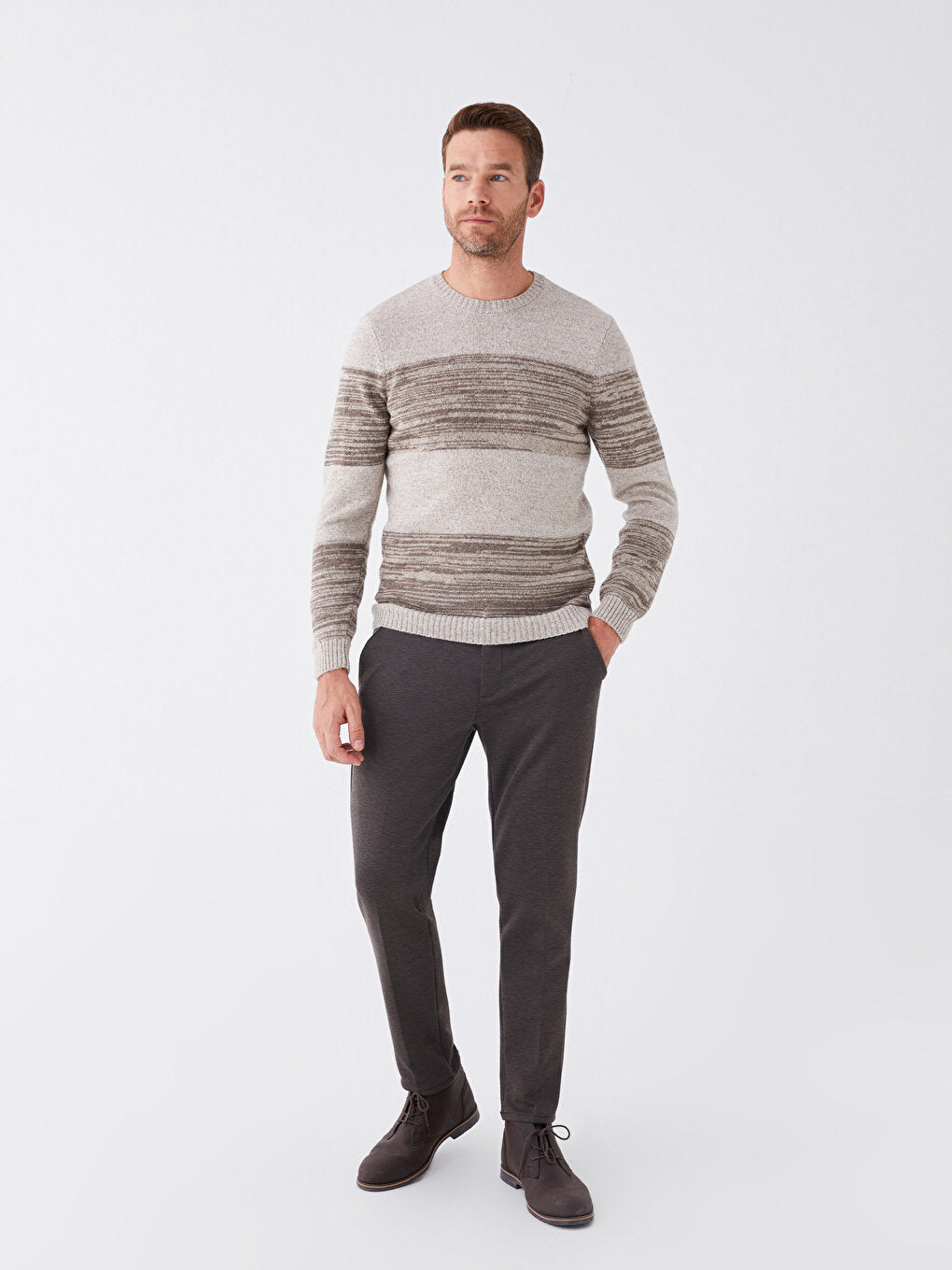 Crew Neck Long Sleeve Striped Men's Knitwear Sweater