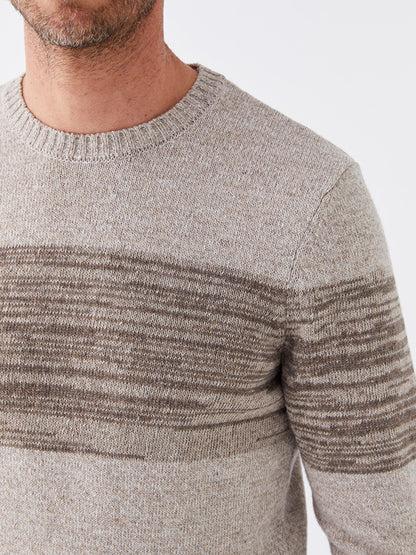 Crew Neck Long Sleeve Striped Men's Knitwear Sweater