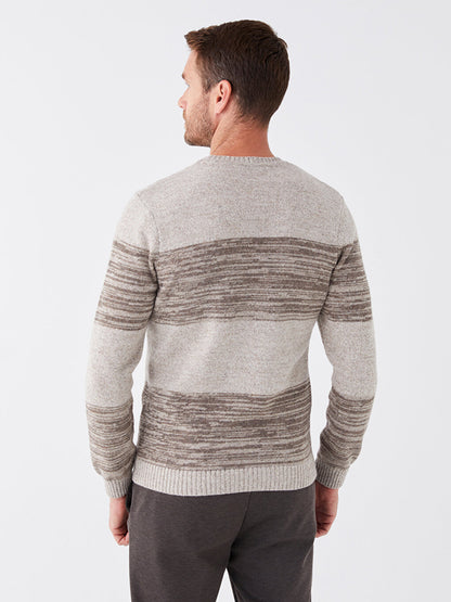 Crew Neck Long Sleeve Striped Men's Knitwear Sweater