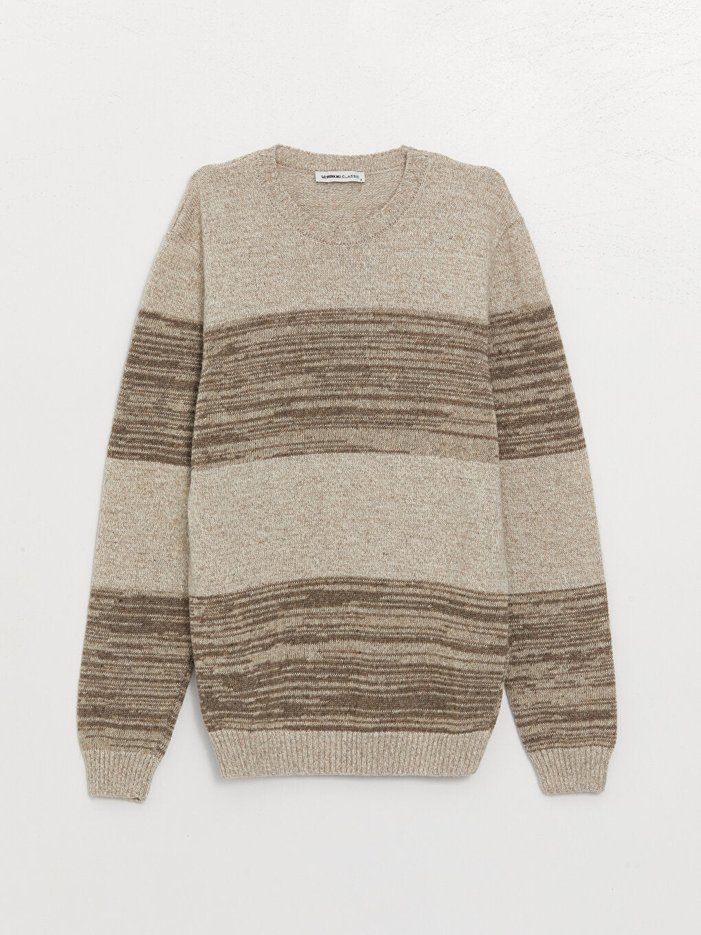 Crew Neck Long Sleeve Striped Men's Knitwear Sweater