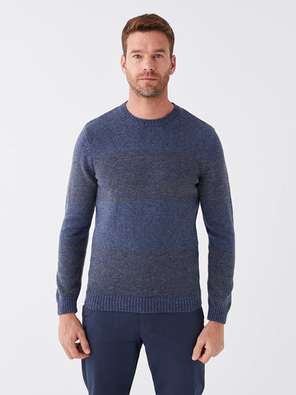 Crew Neck Long Sleeve Striped Men's Knitwear Sweater