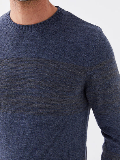 Crew Neck Long Sleeve Striped Men's Knitwear Sweater