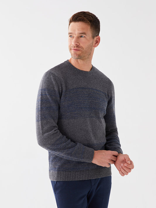 Crew Neck Long Sleeve Striped Men's Knitwear Sweater