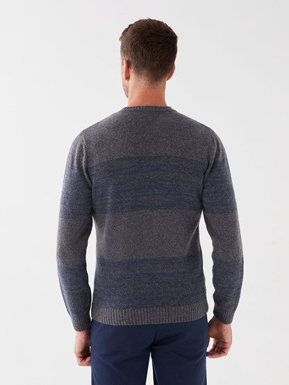 Crew Neck Long Sleeve Striped Men's Knitwear Sweater