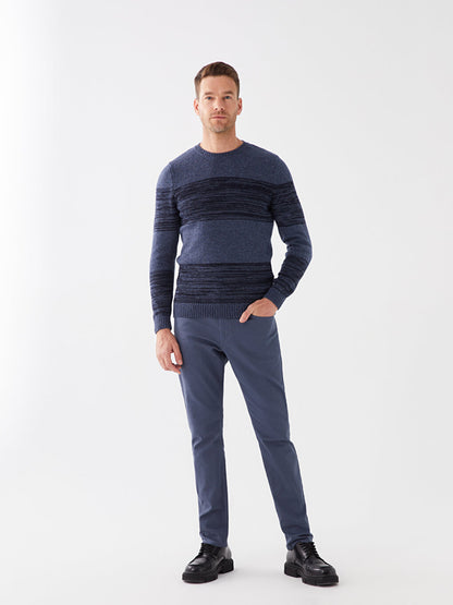 Crew Neck Long Sleeve Striped Men's Knitwear Sweater