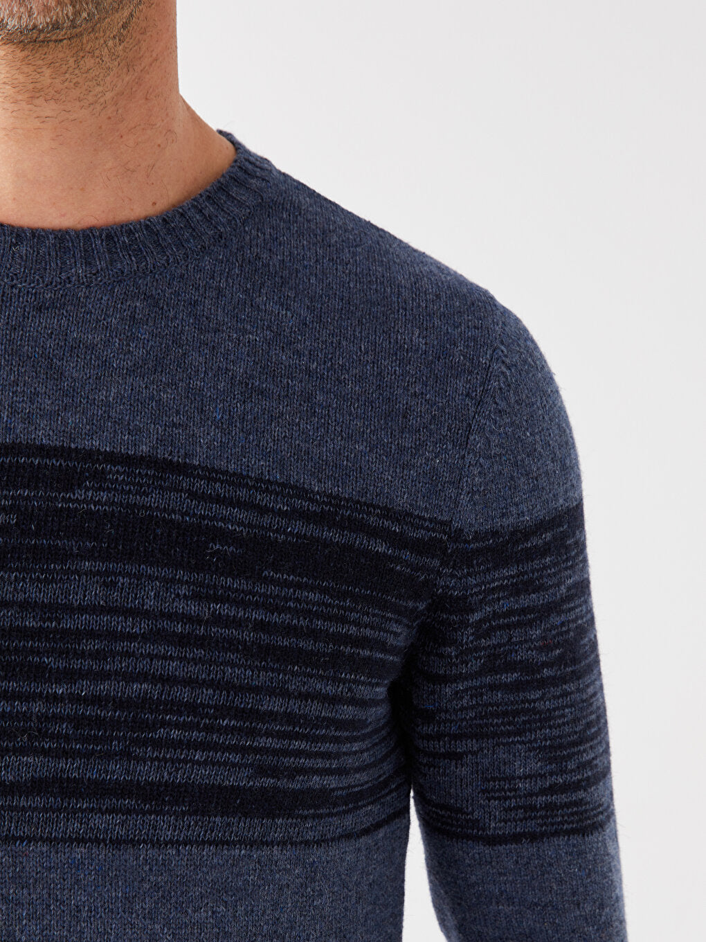 Crew Neck Long Sleeve Striped Men's Knitwear Sweater