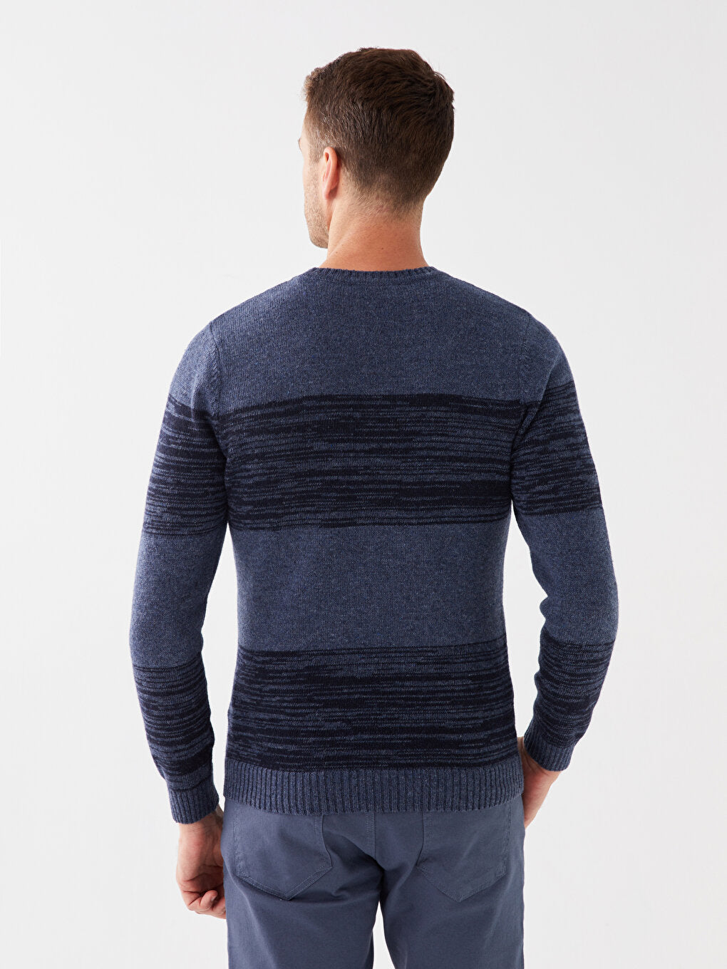 Crew Neck Long Sleeve Striped Men's Knitwear Sweater