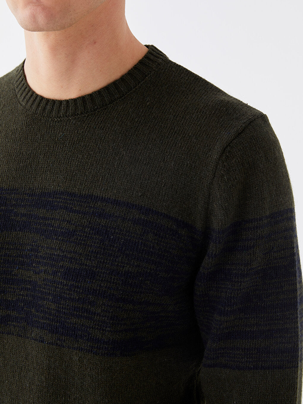 Crew Neck Long Sleeve Striped Men's Knitwear Sweater