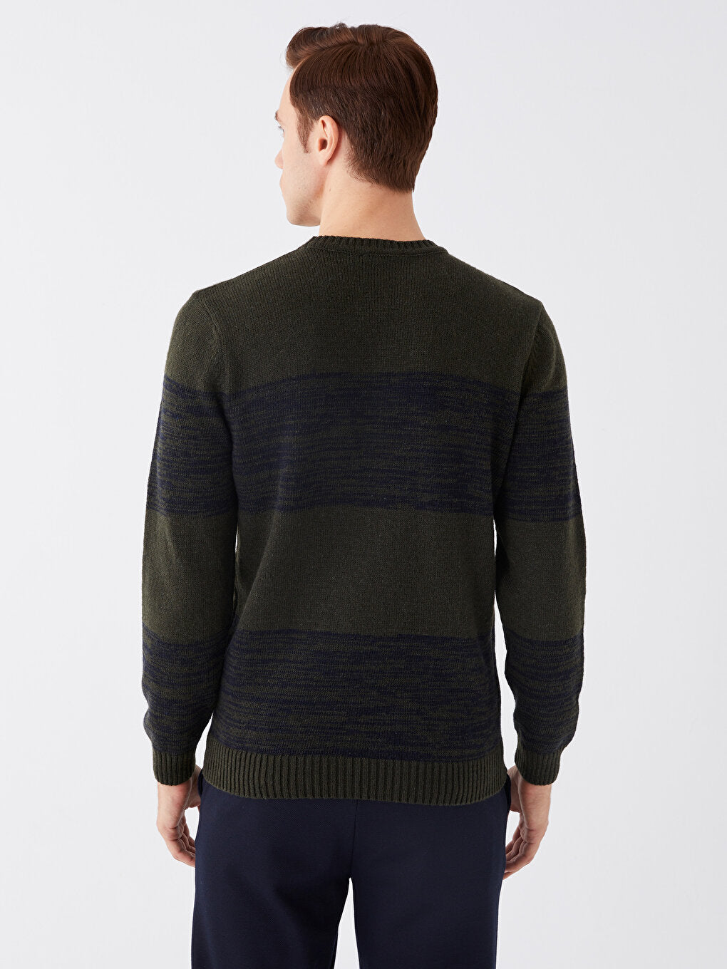 Crew Neck Long Sleeve Striped Men's Knitwear Sweater