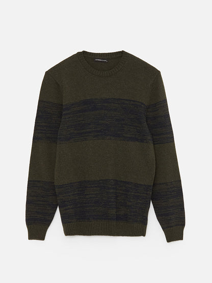 Crew Neck Long Sleeve Striped Men's Knitwear Sweater