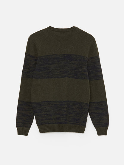 Crew Neck Long Sleeve Striped Men's Knitwear Sweater