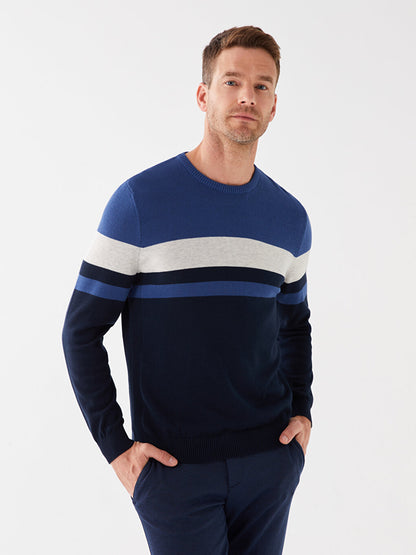 Crew Neck Long Sleeve Color Block Men's Knitwear Sweater