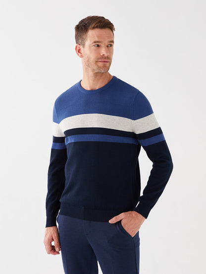 Crew Neck Long Sleeve Color Block Men's Knitwear Sweater