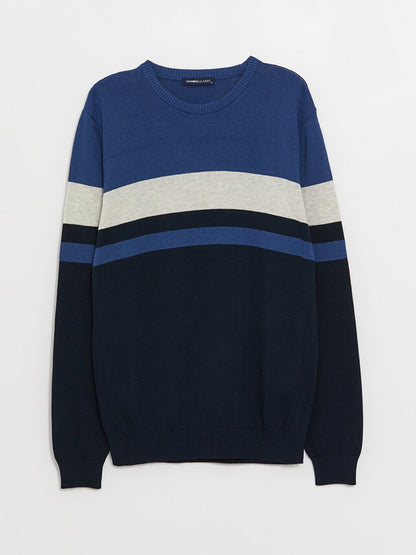 Crew Neck Long Sleeve Color Block Men's Knitwear Sweater