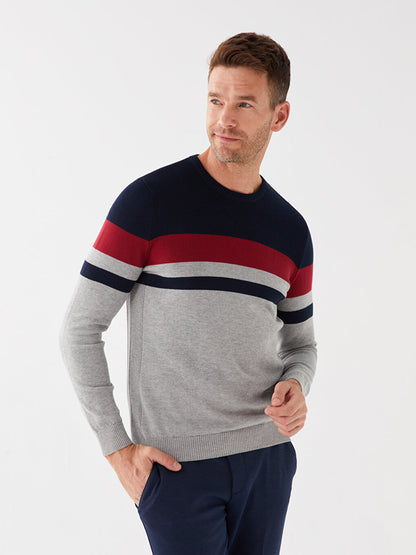 Crew Neck Long Sleeve Color Block Men's Knitwear Sweater