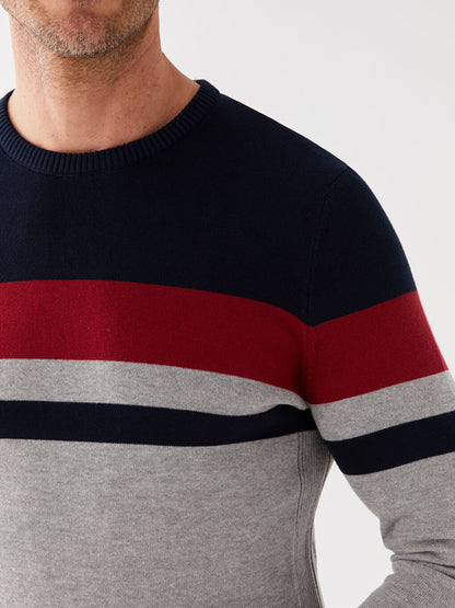 Crew Neck Long Sleeve Color Block Men's Knitwear Sweater